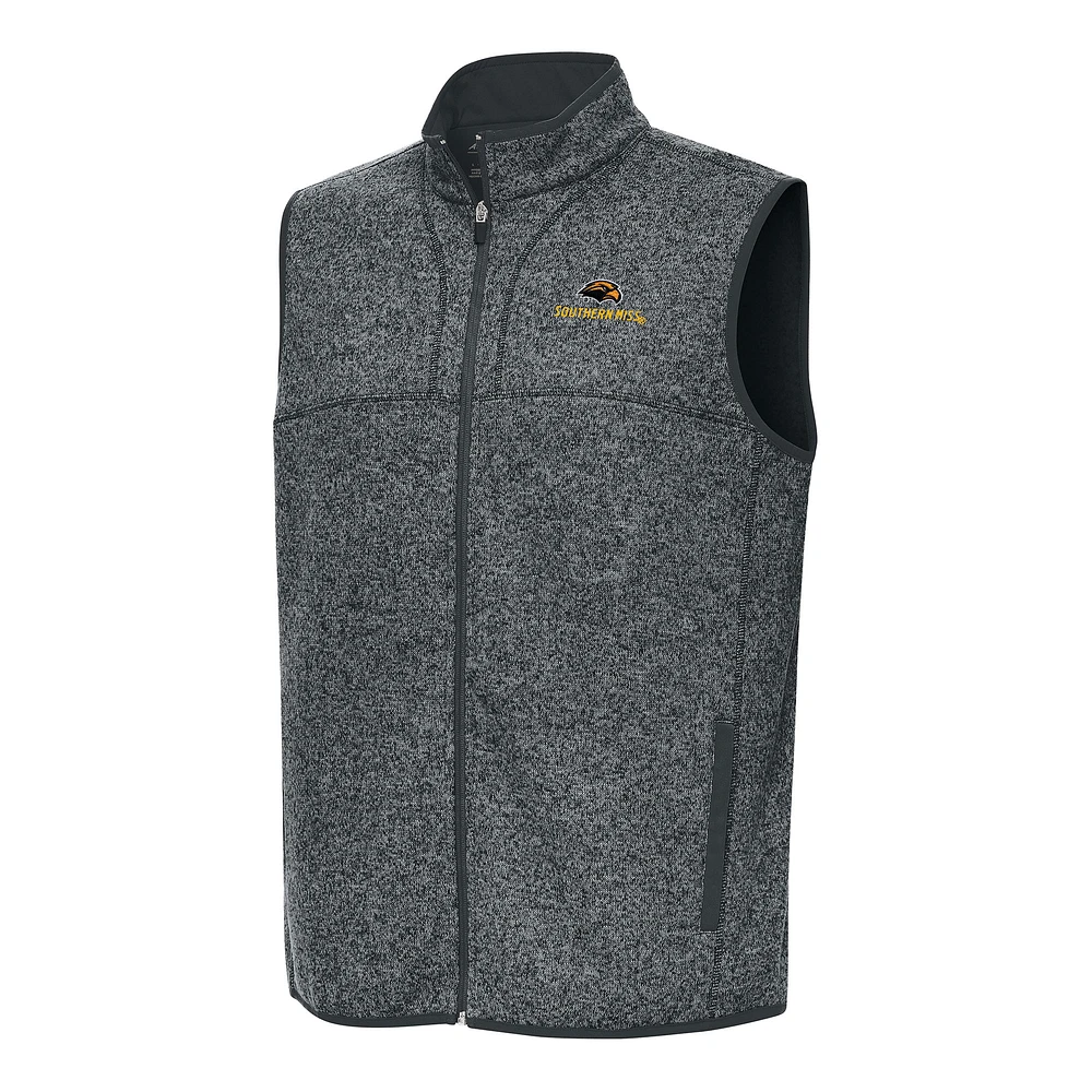 Men's Antigua Heather Charcoal Southern Miss Golden Eagles Fortune Full-Zip Vest
