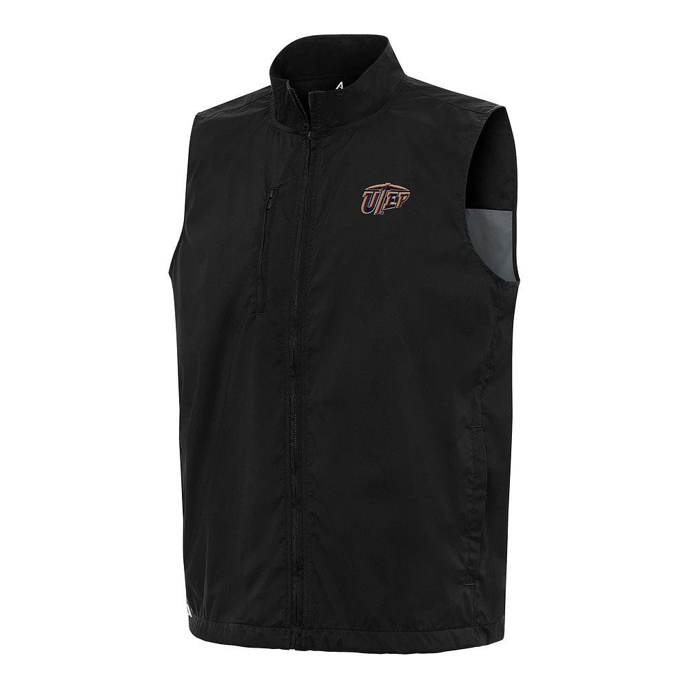 Men's Antigua Black UTEP Miners Brisk Full-Zip Vest