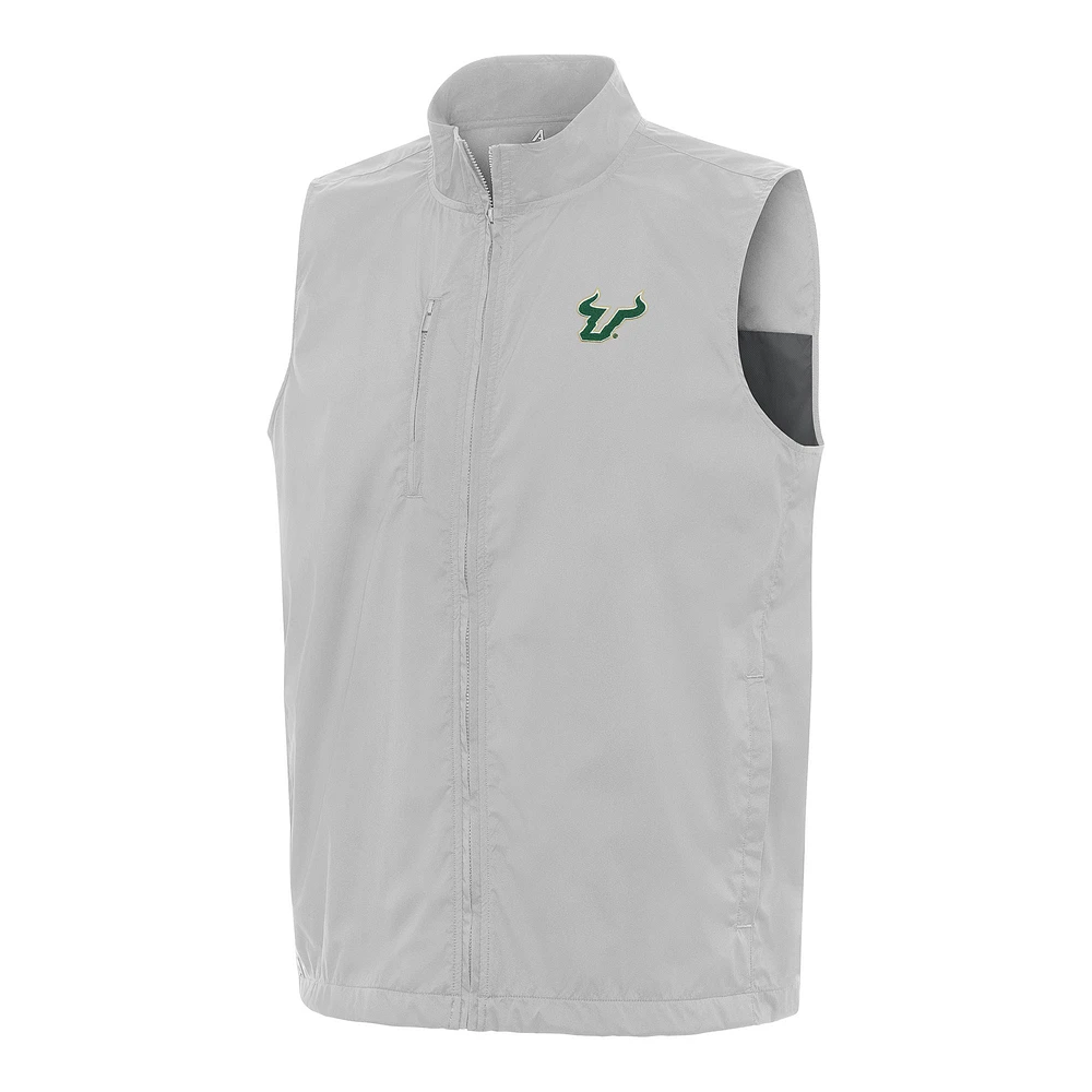 Men's Antigua Heather Gray South Florida Bulls Brisk Full-Zip Vest