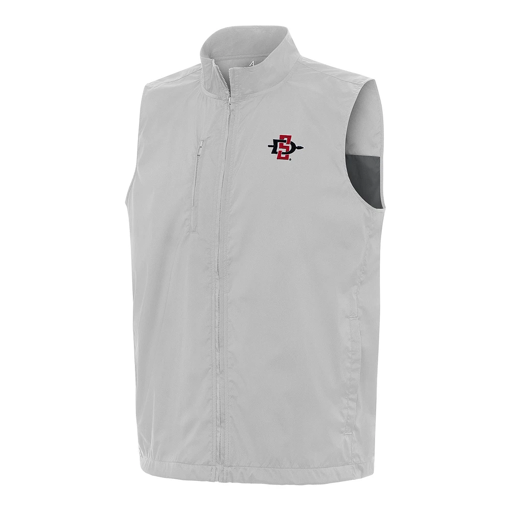 Men's Antigua Heather Gray San Diego State Aztecs Brisk Full-Zip Vest