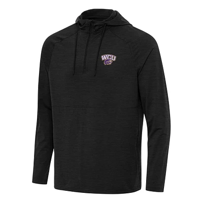 Men's Antigua Heather Western Carolina Catamounts Spikes Raglan Quarter-Zip Hoodie