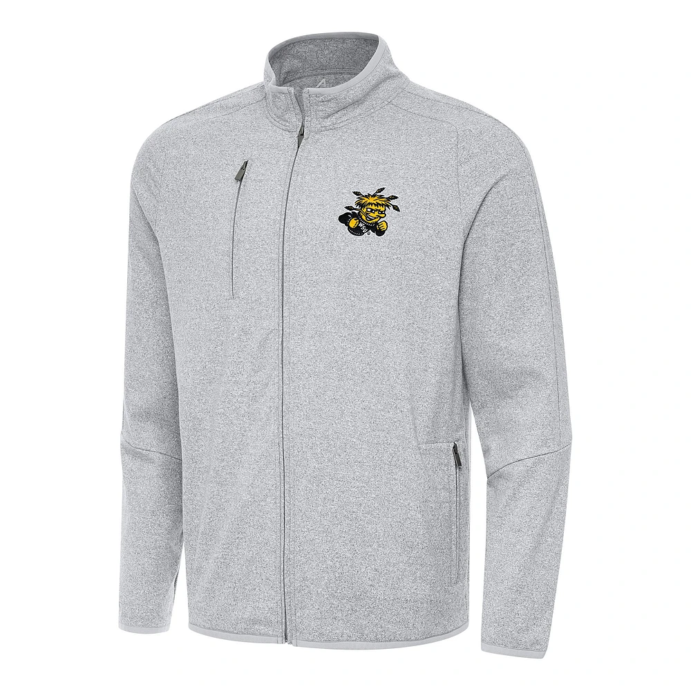 Men's Antigua Heather Gray Wichita State Shockers Hold-Up Full-Zip Tri-Blend Jacket
