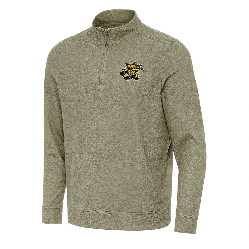 Men's Antigua Olive Wichita State Shockers Subtle Quarter-Zip Sweatshirt