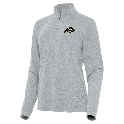 Women's Antigua  Heather Gray Colorado Buffaloes Mentor Long Sleeve Quarter-Zip Mock Polo