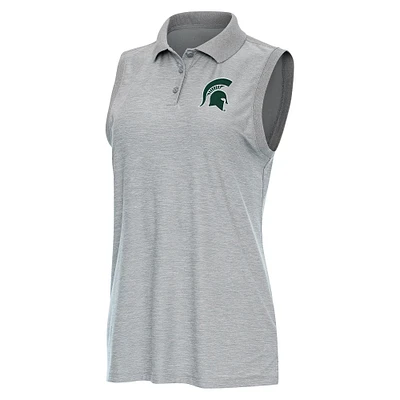 Women's Antigua  Heather Gray Michigan State Spartans Recap Sleeveless Polo