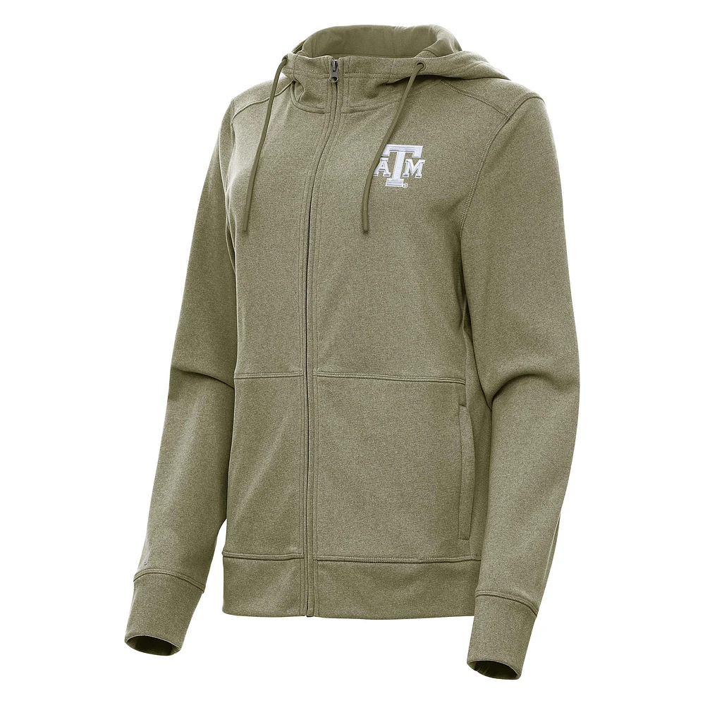 Women's Antigua Olive Texas A&M Aggies Seeker Full-Zip Hoodie