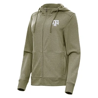Women's Antigua Olive Texas A&M Aggies Seeker Full-Zip Hoodie