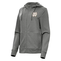 Women's Antigua Heather Black Notre Dame Fighting Irish Seeker Full-Zip Hoodie