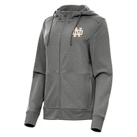 Women's Antigua Heather Black Notre Dame Fighting Irish Seeker Full-Zip Hoodie