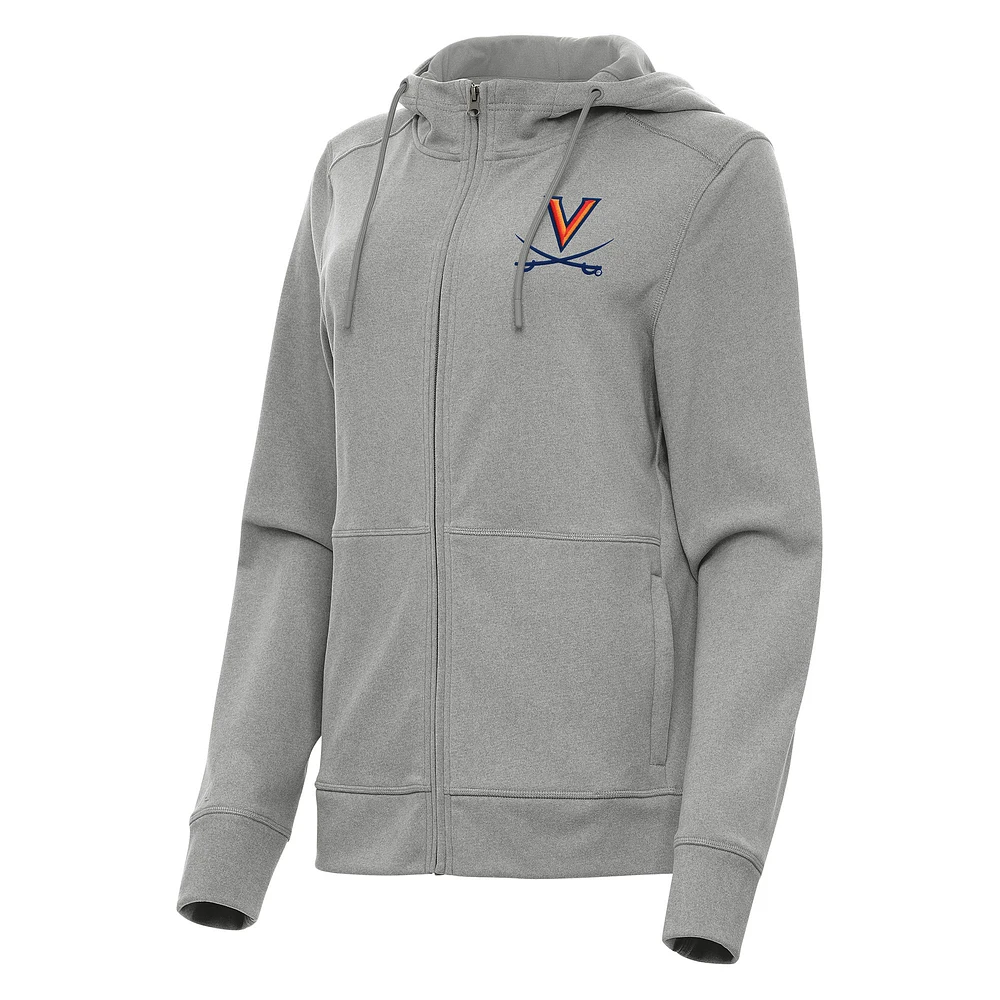 Women's Antigua Heather Gray Virginia Cavaliers Seeker Full-Zip Hoodie