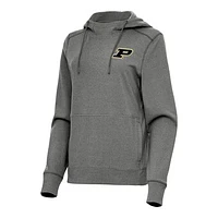Women's Antigua Heather Charcoal Purdue Boilermakers Justice Pullover Hoodie