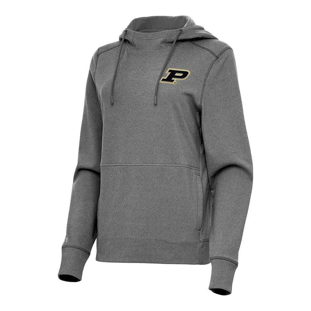 Women's Antigua Heather Charcoal Purdue Boilermakers Justice Pullover Hoodie