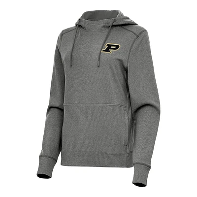 Women's Antigua Heather Charcoal Purdue Boilermakers Justice Pullover Hoodie