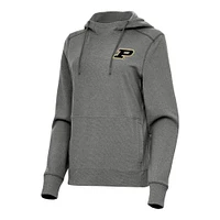 Women's Antigua Heather Charcoal Purdue Boilermakers Justice Pullover Hoodie
