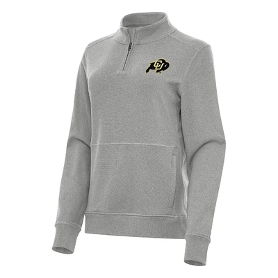 Women's Antigua Heather Gray Colorado Buffaloes Crush Quarter-Zip Fleece Sweatshirt