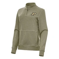 Women's Antigua Heather Olive Purdue Boilermakers Crush Quarter-Zip Fleece Sweatshirt