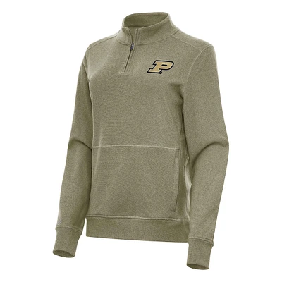 Women's Antigua Heather Olive Purdue Boilermakers Crush Quarter-Zip Fleece Sweatshirt