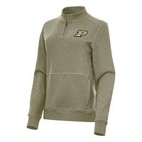 Women's Antigua Heather Olive Purdue Boilermakers Crush Quarter-Zip Fleece Sweatshirt
