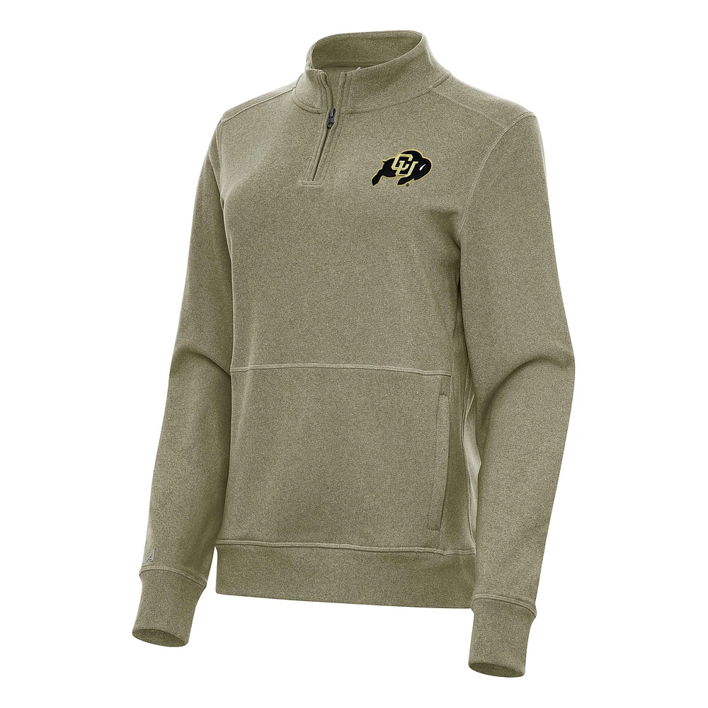 Women's Antigua Heather Olive Colorado Buffaloes Crush Quarter-Zip Fleece Sweatshirt