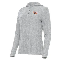Women's Antigua  Heather Gray LSU Tigers Daybreak Quarter-Zip Hoodie