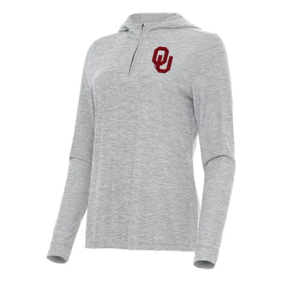 Women's Antigua  Heather Gray Oklahoma Sooners Daybreak Quarter-Zip Hoodie