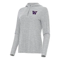 Women's Antigua  Heather Gray Washington Huskies Daybreak Quarter-Zip Hoodie