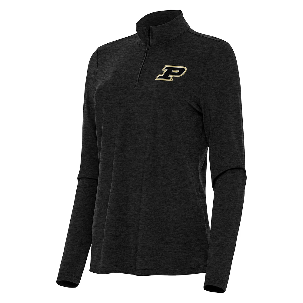 Women's Antigua Heather Black Purdue Boilermakers Bright Quarter-Zip Top