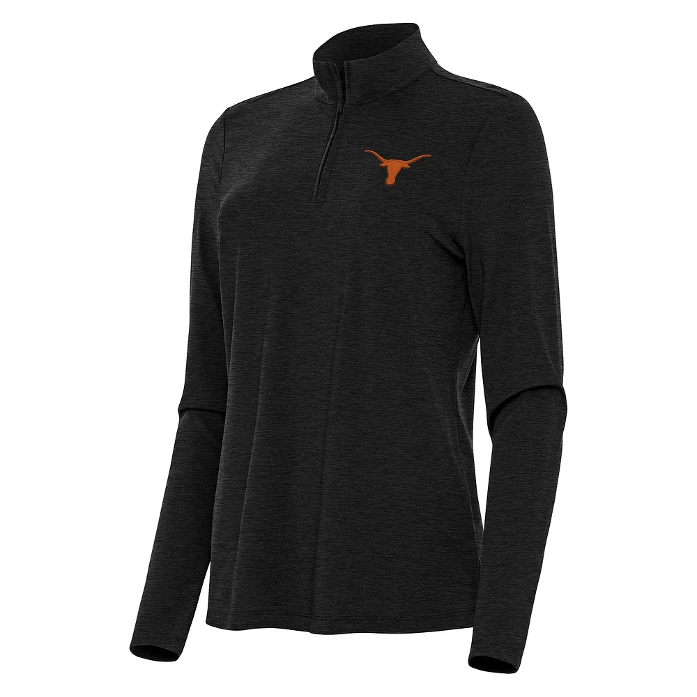 Women's Antigua Heather Black Texas Longhorns Bright Quarter-Zip Top