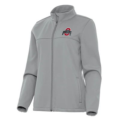Women's Antigua Gray Ohio State Buckeyes Links 2 Full-Zip Golf Jacket