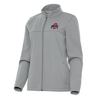 Women's Antigua Gray Ohio State Buckeyes Links 2 Full-Zip Golf Jacket