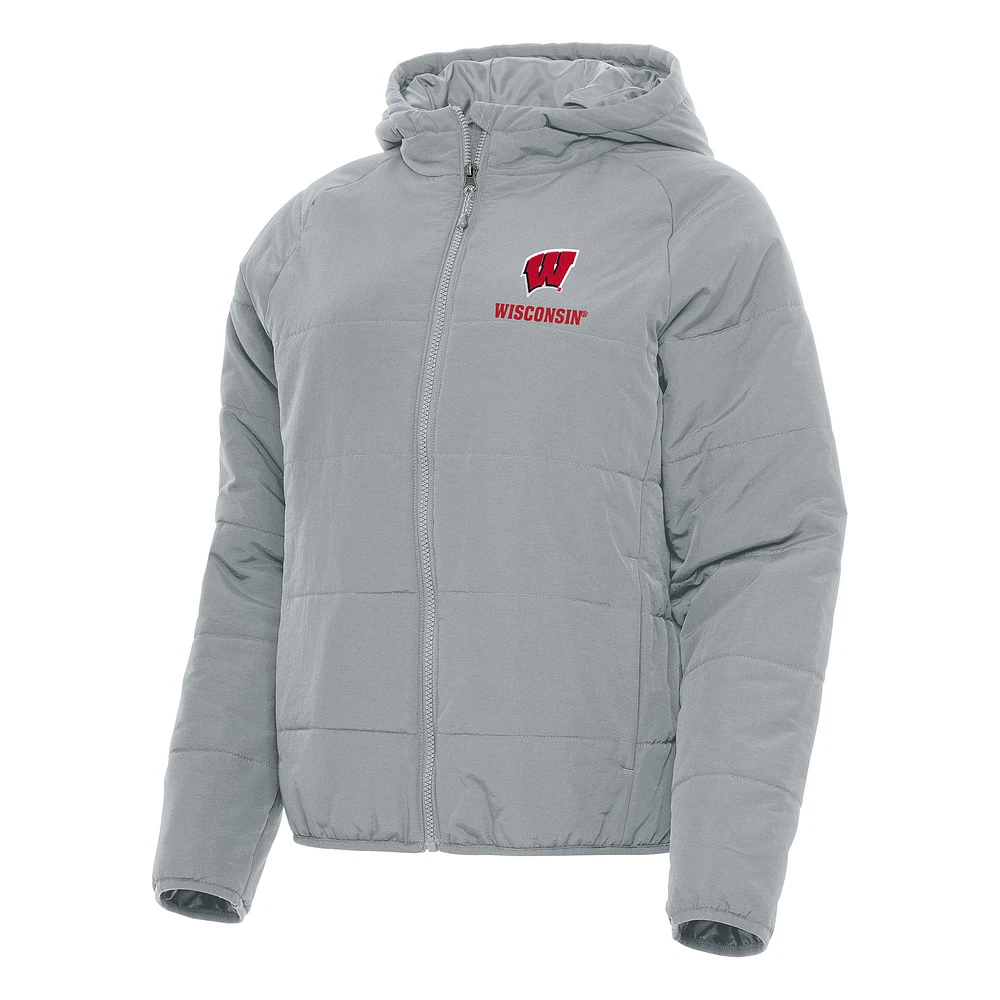 Women's Antigua Gray Wisconsin Badgers Universe Full-Zip Puffer Jacket