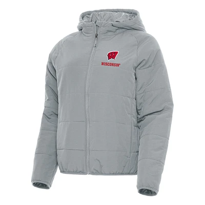 Women's Antigua Gray Wisconsin Badgers Universe Full-Zip Puffer Jacket