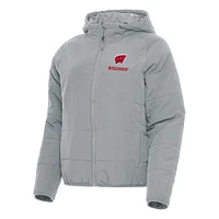 Women's Antigua Gray Wisconsin Badgers Universe Full-Zip Puffer Jacket