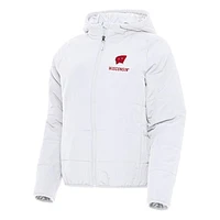 Women's Antigua White Wisconsin Badgers Universe Full-Zip Puffer Jacket