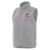 Women's Antigua  Gray Wisconsin Badgers Nostalgic Full-Zip Vest