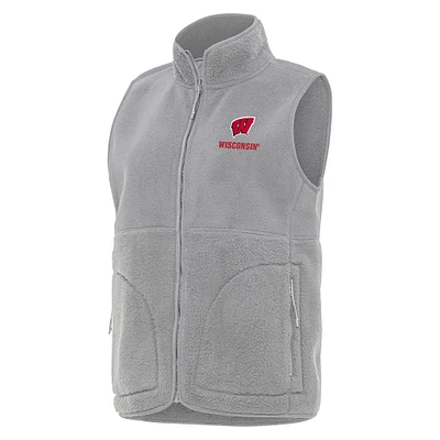 Women's Antigua  Gray Wisconsin Badgers Nostalgic Full-Zip Vest