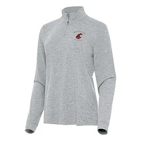 Women's Antigua  Heather Gray Washington State Cougars Mentor Long Sleeve Quarter-Zip Mock Polo