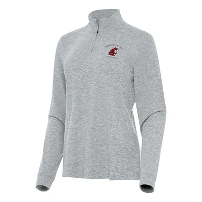 Women's Antigua  Heather Gray Washington State Cougars Mentor Long Sleeve Quarter-Zip Mock Polo