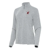 Women's Antigua  Heather Gray Washington State Cougars Mentor Long Sleeve Quarter-Zip Mock Polo