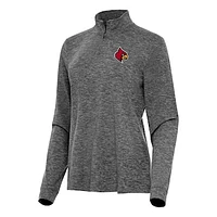 Women's Antigua Heather Louisville Cardinals Mentor Long Sleeve Quarter-Zip Mock Polo