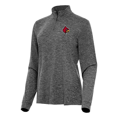 Women's Antigua Heather Louisville Cardinals Mentor Long Sleeve Quarter-Zip Mock Polo
