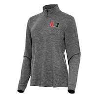 Women's Antigua Heather Miami Hurricanes Mentor Long Sleeve Quarter-Zip Mock Polo