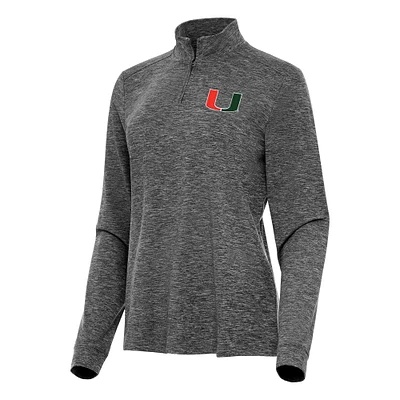 Women's Antigua Heather Miami Hurricanes Mentor Long Sleeve Quarter-Zip Mock Polo