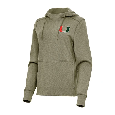 Women's Antigua Olive Miami Hurricanes Justice Pullover Hoodie