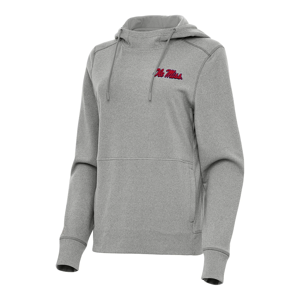 Women's Antigua Heather Gray Ole Miss Rebels Justice Pullover Hoodie