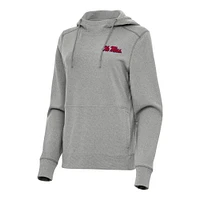 Women's Antigua Heather Gray Ole Miss Rebels Justice Pullover Hoodie