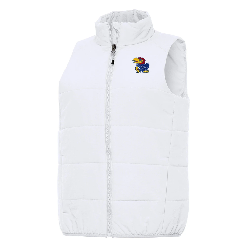 Women's Antigua White Kansas Jayhawks Experience Full-Zip Vest