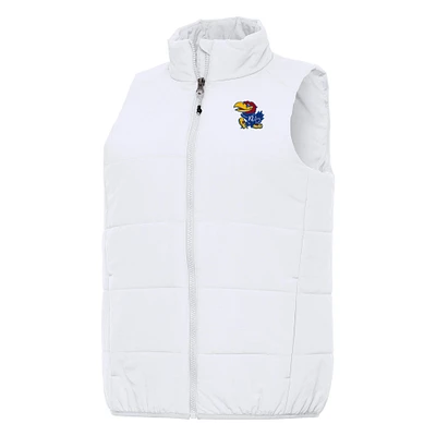 Women's Antigua White Kansas Jayhawks Experience Full-Zip Vest