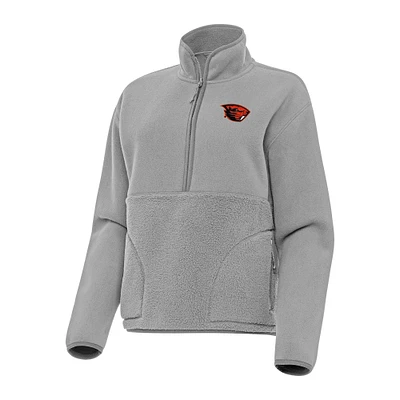 Women's Antigua Gray Oregon State Beavers Figure Half-Zip Pullover Sweatshirt