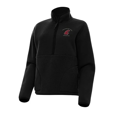 Women's Antigua Black Washington State Cougars Figure Half-Zip Pullover Sweatshirt